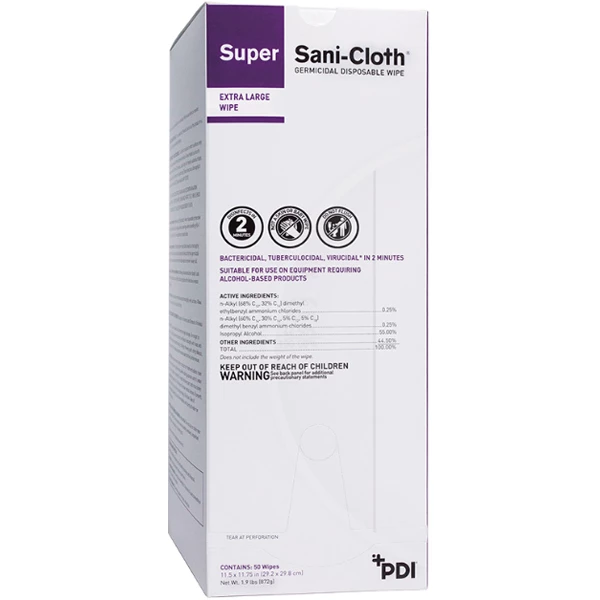 Toallitas Super Sani-Cloth Extra Grandes (11.5" x 11.75") PAQUETES INDIVIDUALES, 50/Caja