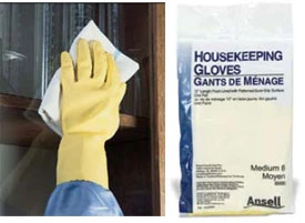 Ansell Latex Housekeeping Gloves: X-Small, Reusable, Flocklined, Patterned