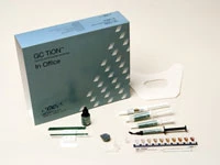 Sistema de blanqueamiento dental GC TiON en consultorio, kit completo con 20% de peróxido de hidrógeno.