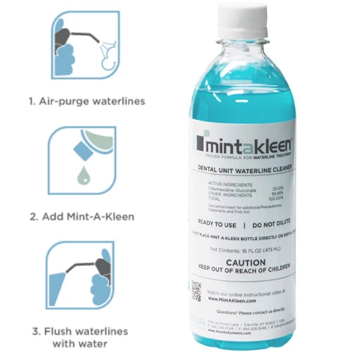 Mint-A-Kleen 0.12% CHG Dental Unit Waterline Cleaner 16oz Bottle, 10/Pk