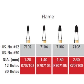 Alpen FG #7108 - 12 Flute Flame Shaped Trimming and Finishing Carbide Bur