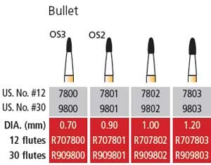 Alpen FG #7800 - 12 Flute Bullet Shaped (OS3) Trimming & Finishing Carbide Bur