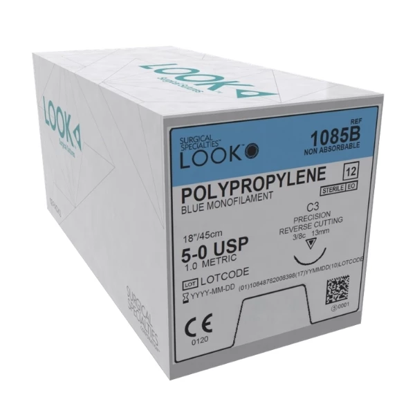 Look 5/0, 18" Polypropylene Blue Monofilament Non-absorbable Suture