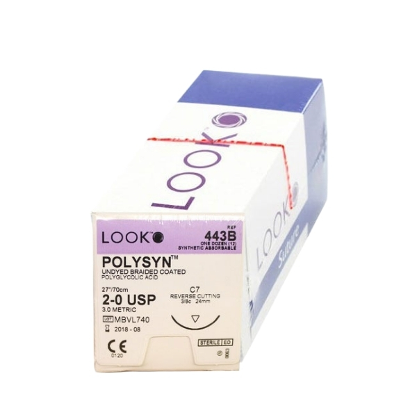 Look 2/0, 27" PolySyn/PGA Undyed Braided Suture with Reverse Cutting C7