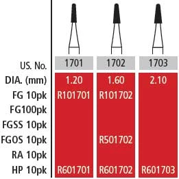 Alpen HP #1701 Round End Cross Cut Tapered Fissure Carbide Bur, Package of 10