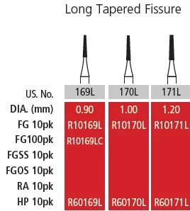 Alpen HP #171L Long Taper Fissure Carbide Bur, Package of 10