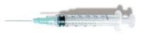 Jeringa EXELINT International de 3cc con aguja de 21 calibre x 1", punta Luer-Slip.