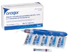 Gel periodontal Oraqix, 2.5% lidocaína y 2.5% prilocaína.