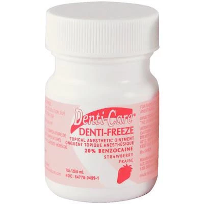 Gel anestésico tópico Denti-Freeze sabor fresa (Benzocaína 20%), 1 oz