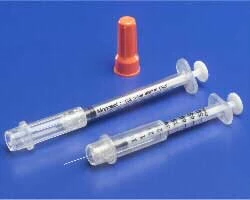 Jeringa de seguridad Monoject de 1 cc para insulina con aguja de 29 calibre x 0.5", punta plana Accu-tip.