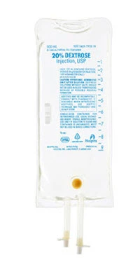 Inyección de Dextrosa al 5% y Cloruro de Sodio al 0.9%, bolsa de plástico de 1000 ml.