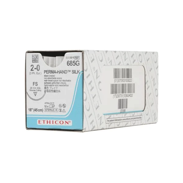 Sutura No Absorbible de Seda Negra Ethicon Perma-Hand 2/0, 18", 12/Caja