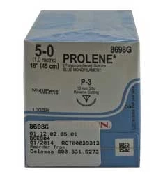 Sutura no absorbible Ethicon Prolene 5/0, 18" de monofilamento azul Prolene.
