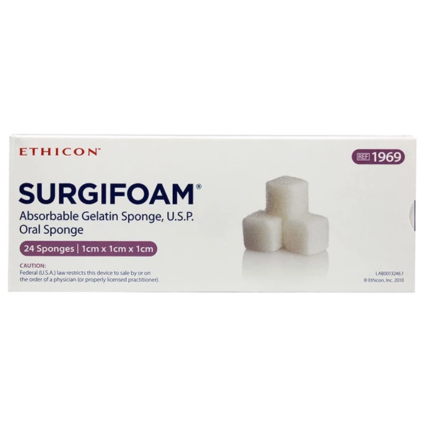 Surgifoam Esponja de Gelatina Absorbible, 1cm x 1cm x 1cm, Estéril 24/Caja. USP Oral