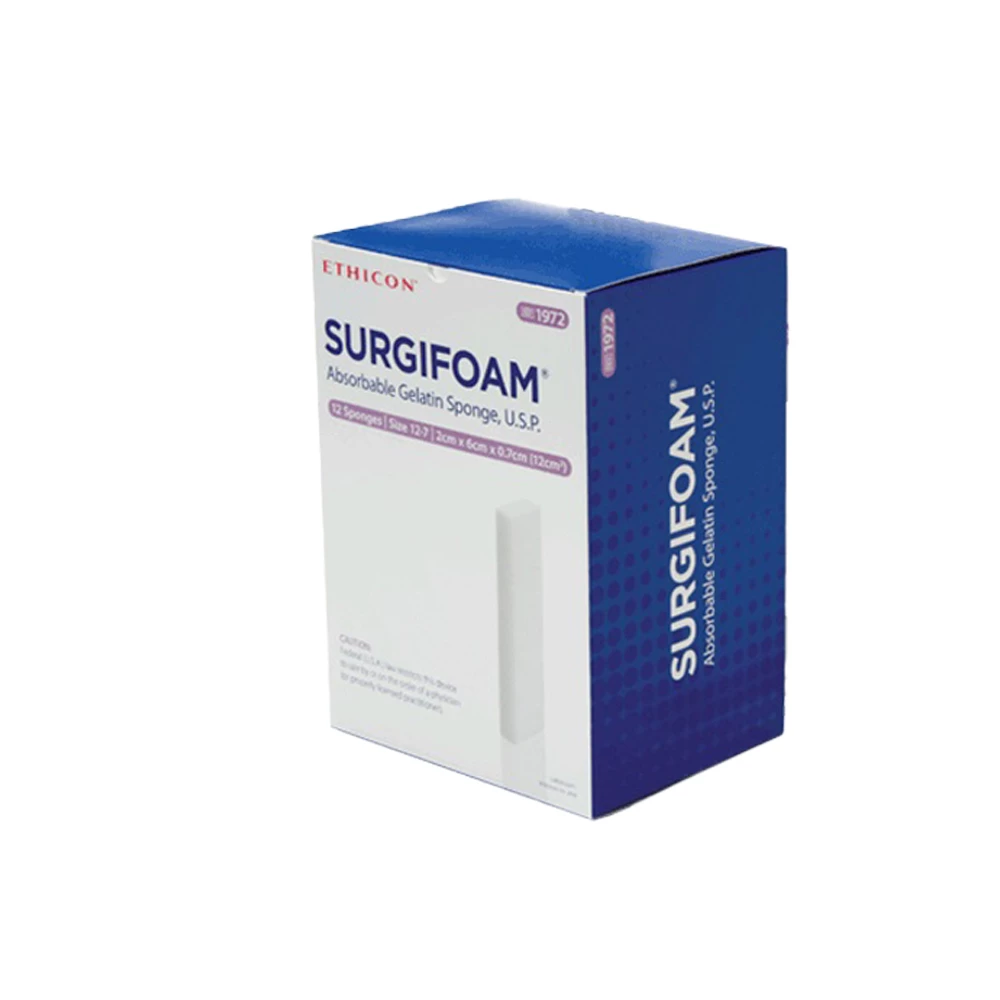 Surgifoam Absorbable Gelatin Sponge, 2 cm x 6 cm x 7 mm, Sterile 12/Box. USP