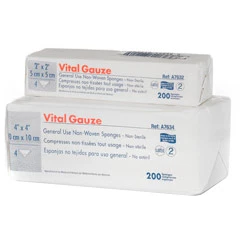 Vital Gazen 3" x 3" 4-lagige nicht sterile, nicht gewebte Schwämme, Karton mit 4000 Schwämmen.