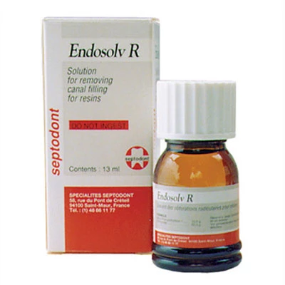 Removedor de relleno de conducto radicular Endosolv, tipo resina R-fenólica. Botella de 13 ml.