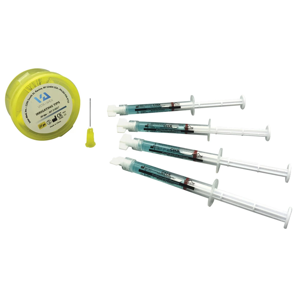 CHX-Plus 2% Chlorhexidine Gluconate Endo Kit - 4 x 1.2 mL Prefilled Syringes & 20 x 27 Ga Irrigating Tips