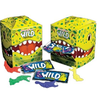 Alcanza los Flossers Salvajes, Flossers en forma de dinosaurio, encerados, con sabor a menta, surtidos.