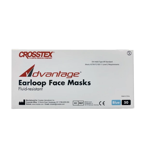 Mascarilla facial de bucle para oreja ASTM Nivel 2 Advantage, azul, 50 unidades por caja.