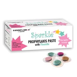 Pasta profiláctica de sabor chicle, de grano medio Sparkle, fórmula sin gluten.