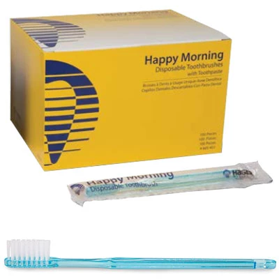 Happy Morning Einweg-Zahnbürste mit Minz-Zahnpasta, 100/Stk. Jede Bürste