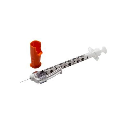 BD SafetyGlide 1 мл туберкуліновий шприц з голкою 27 G x 1/2", BD постійно прикріплена.