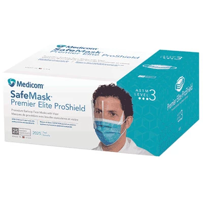 Mascarilla SafeMask Premier Elite Pro-Shield Teal con visor ocular, 25/unidad. ASTM