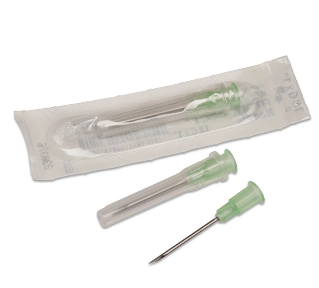 Aguja hipodérmica Monoject SoftPack 25G x 1-1/2", con bisel. Cabezal de polipropileno.
