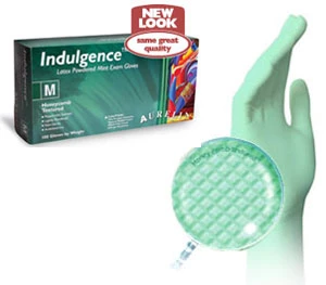Guantes de látex Aurelia Indulgence: X-LARGE 100/paquete. Ligeramente enharinados, en forma de panal.