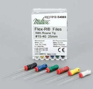 Flex-R "S" #10 stainless steel K-files with Stops, 25 mm, box of 6 files