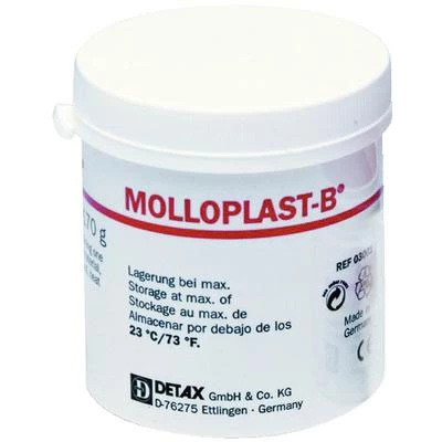 Material de rebasado Molloplast-B Soft, tarro de 170 g. Curado por calor, de un solo componente.