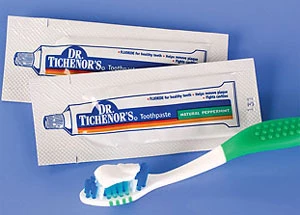 Dr. Tichenor's Natural Peppermint Toothpaste in single-patient portion packets