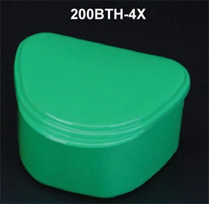 Plasdent Denture Box - Aqua Chroma Colored 12/Bx. Plastic with Hinged Lid, 4"W