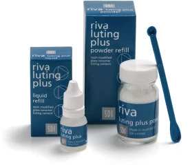 Riva Luting Plus Líquido Recarga, Cemento de vidrio ionómero modificado por resina de curado automático.