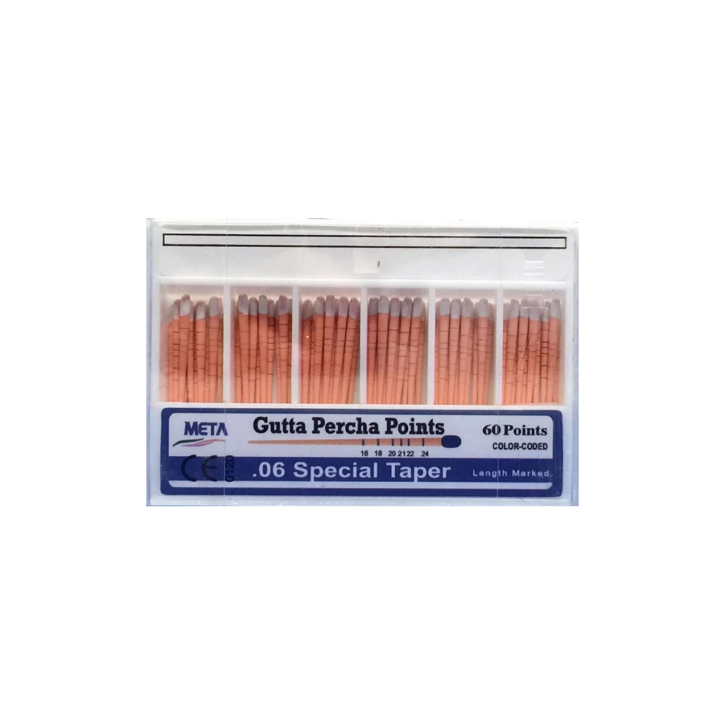 Meta Gutta Percha Points - #25, Taper size 0.06, Color Coded, Spill-Proof Box