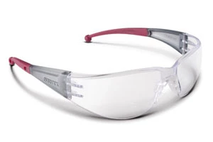 Atom Safety Glasses feature a unilens design with wide translucent temples