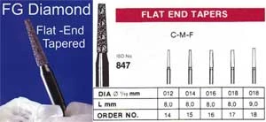 HQ Diamond FG #847.016 Grão Grosso, Bur de Diamante com Extremidade Plana e Cônica. Fabricado nos EUA.