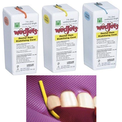 Wedjets Dental Dam Stabilizing Cord - Latex, Small, Yellow. Dispenser of 7 feet