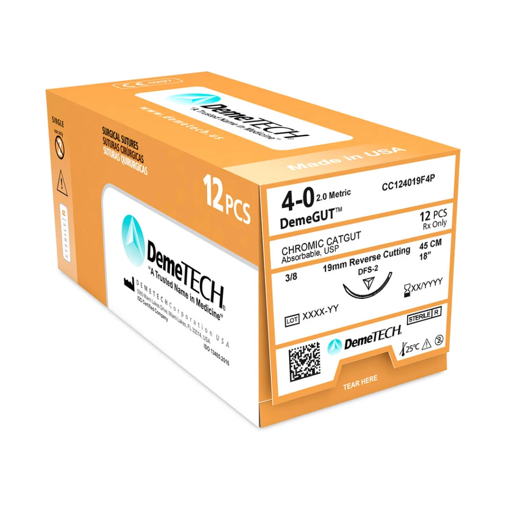 DemeGUT 4/0 CatGut Crómico Absorbible, 18", Marrón, 12/Caja