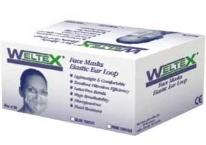 Mascarillas de cara con lazo para las orejas Weltex, rosas, plisadas, sin látex y sin fibra de vidrio.
