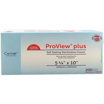 ProView plus bolsa de esterilización de triple sellado de 5.25" x 10", papel/película azul.