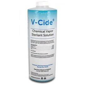 Solución esterilizante de vapor químico V-Cide, caja de 4 botellas de 1 litro.