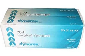 Dynarex 3" x 3" 12 ply All Gauze Sponges 200/Pk. Non-Sterile