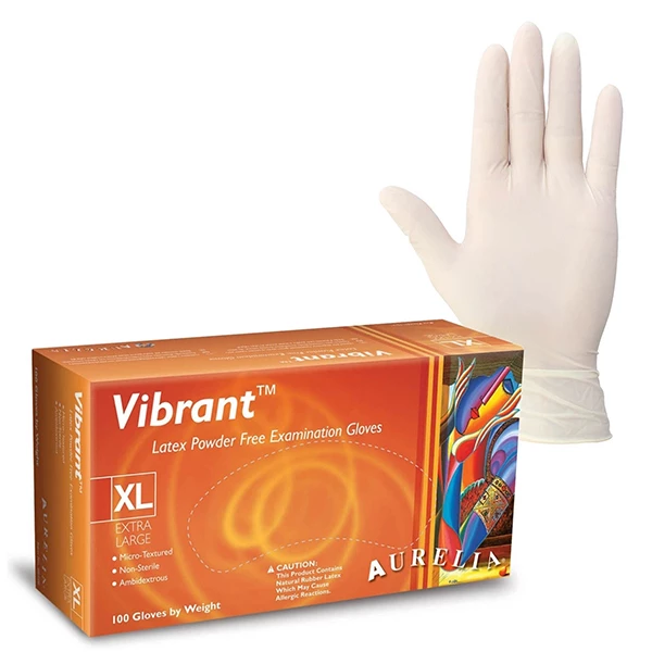 Luvas de Látex Vibrantes Aurelia: X-GRANDE 100/caixa. Sem pó, microtexturizadas.
