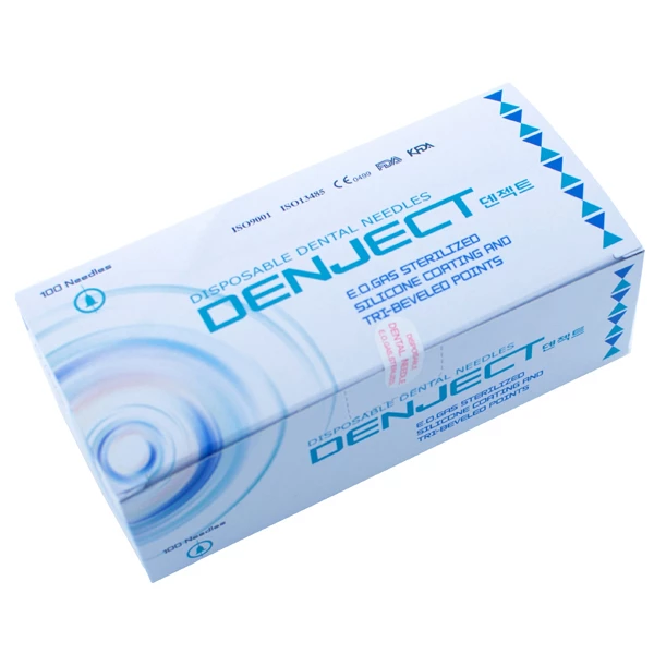Aguja dental desechable DenJect, con cabezal de plástico, calibre 30, extra corta. Caja de 100.