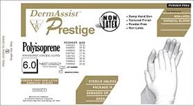 Guante estéril de poliisopreno DermAssist Prestige, sin látex, sin polvo, tamaño.