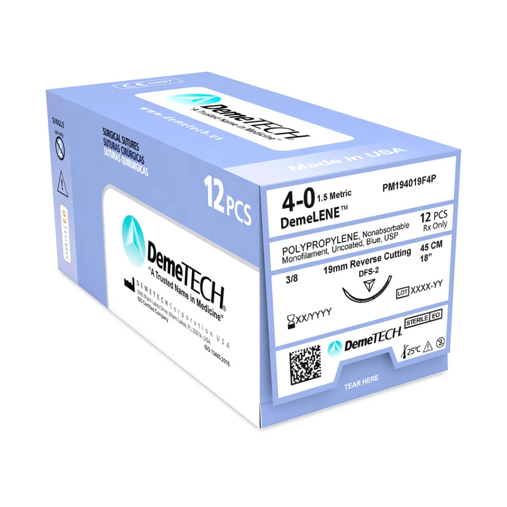 DemeLENE 4/0 Polypropylene Non-Absorbable Suture, 18", Blue, 12/Box
