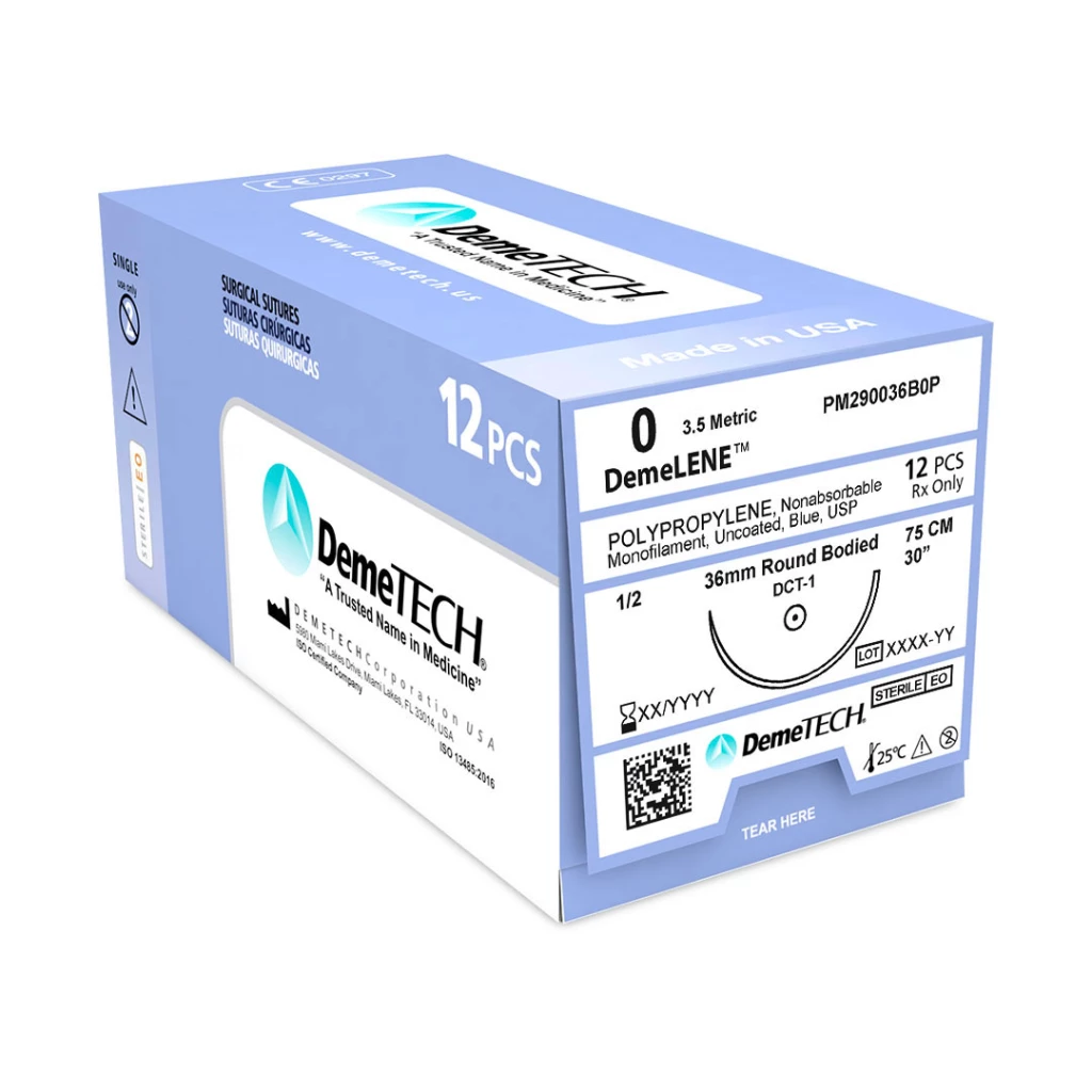 DemeLENE 0 Polypropylene Non-Absorbable Suture, 30", Blue, 12/Box