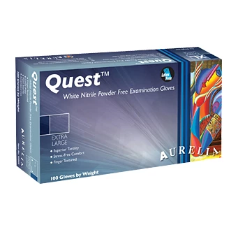 Aurelia Quest Nitrile Exam gloves: X-SMALL 100/Bx. Powder-Free, Textured Finger